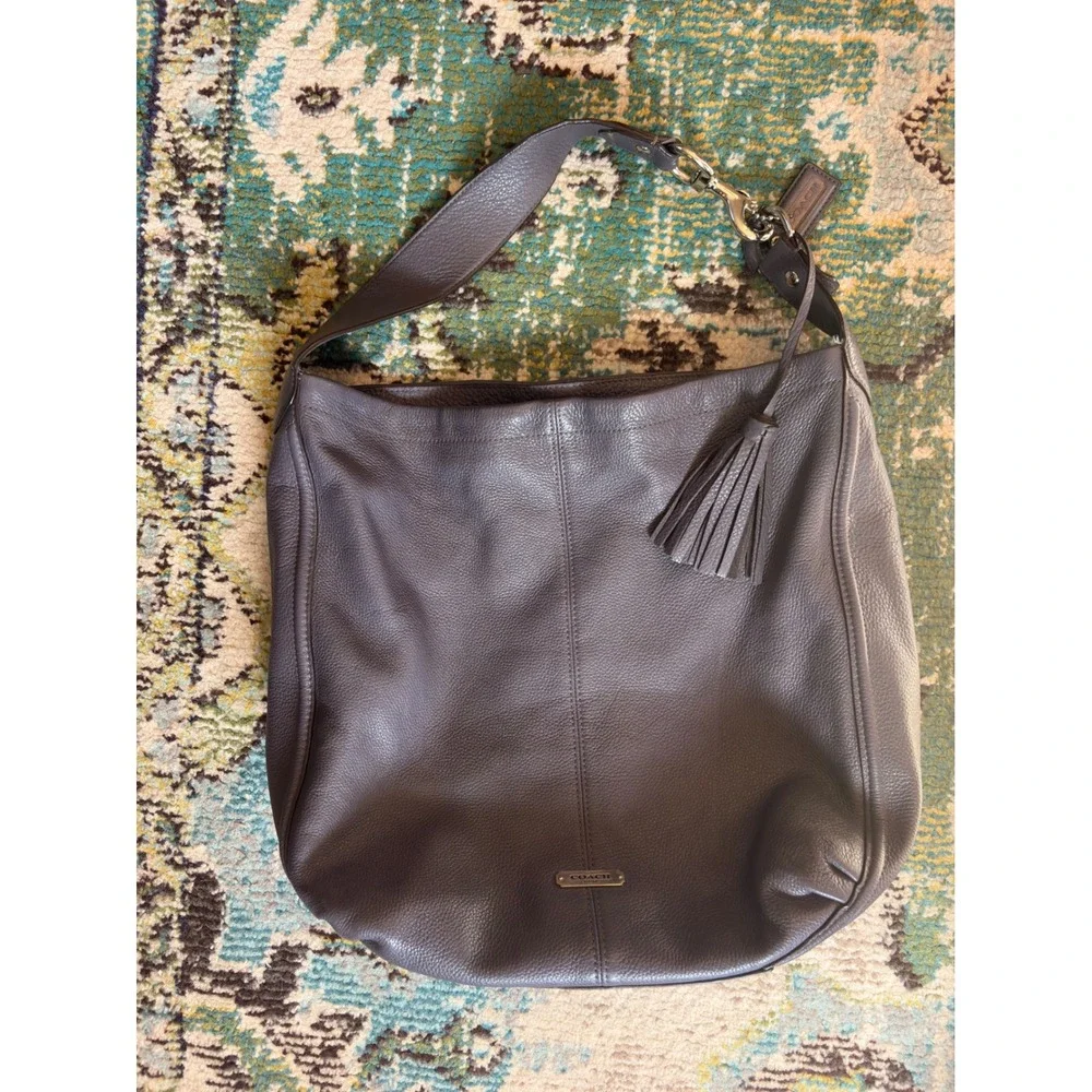 Coach Pebbled Leather Hobo Shoulder Bag Brown Tassel Large Slouchy Boho Purse